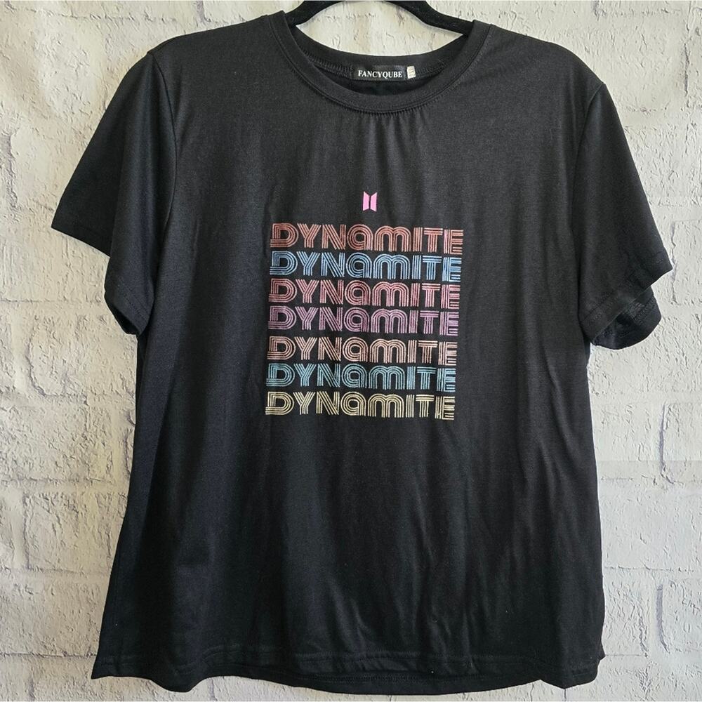 BTS Dynamite Logo Black Graphic Tee Women's Plus Size 2XL